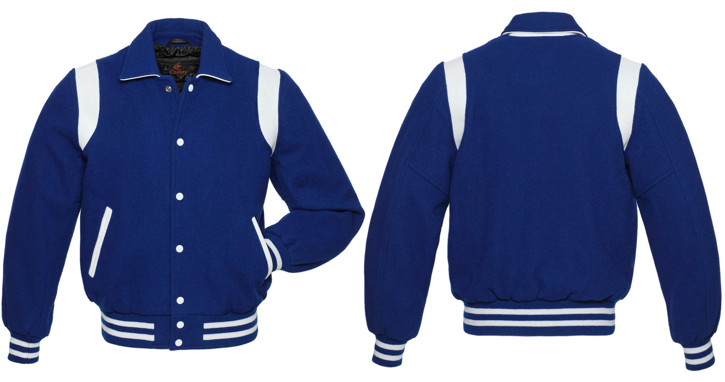 Retro Varsity Letterman Baseball Jacket Royal Blue Body White Leather 