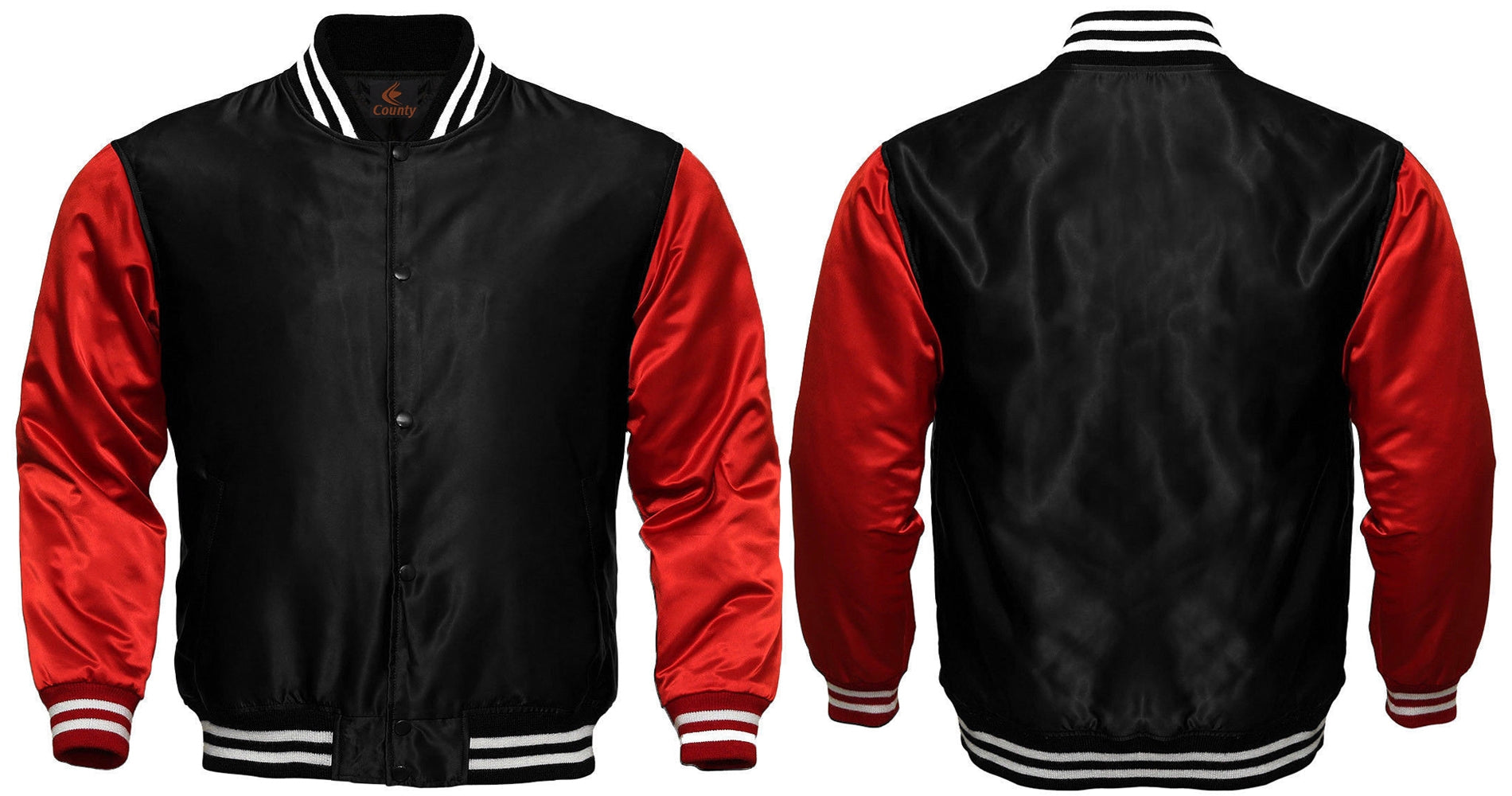 Varsity Jacket Mens Black Red Satin Jacket Mens Letterman Jacket