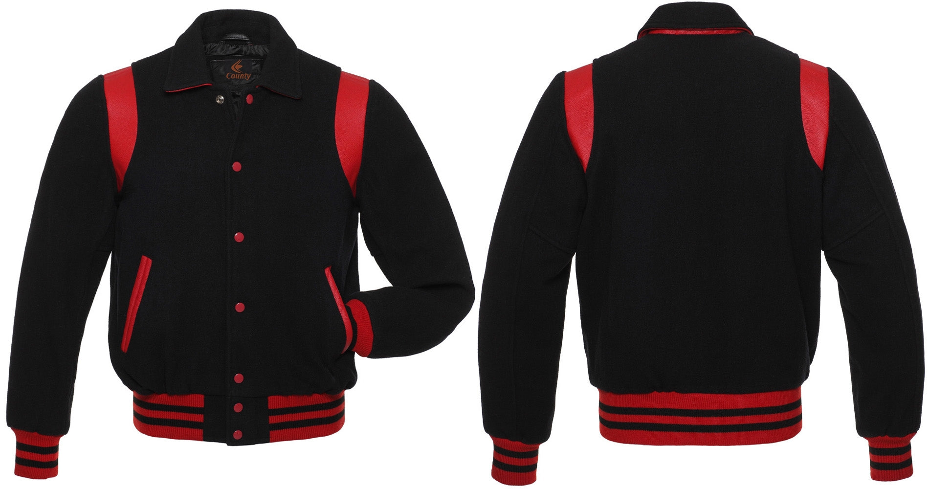 Retro Varsity Letterman Baseball Jacket Black Body Red Leather 