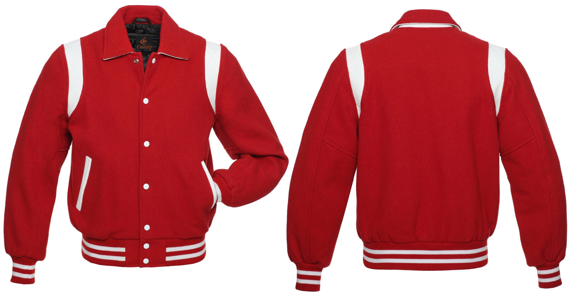 Retro Varsity Letterman Baseball Jacket Red Body White Leather 