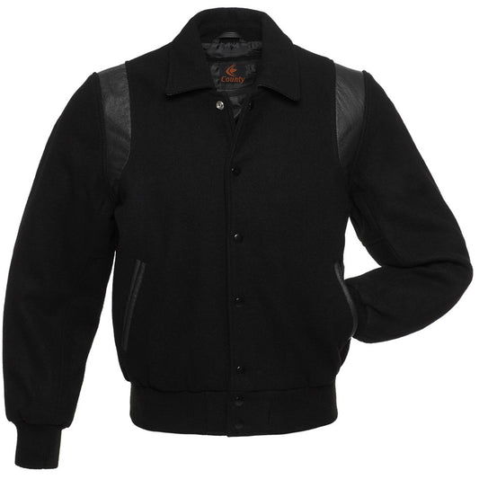 Retro Varsity Letterman Baseball Jacket Black Body Black Leather Inserts