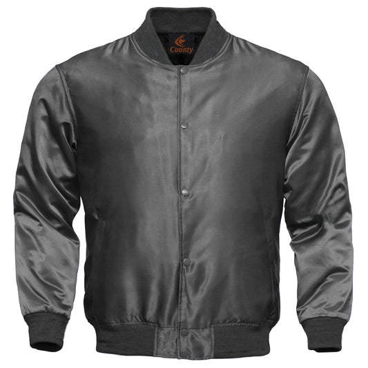 Baseball Letterman College Varsity Bomber Quality Jacket Sports Wear Gray Satin