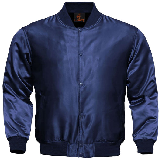 Baseball Letterman College Varsity Bomber Quality Jacket Sports Wear Navy Blue Satin