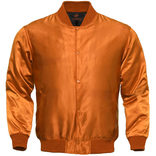 Baseball Letterman College Varsity Bomber Quality Jacket Sports Wear Orange Satin