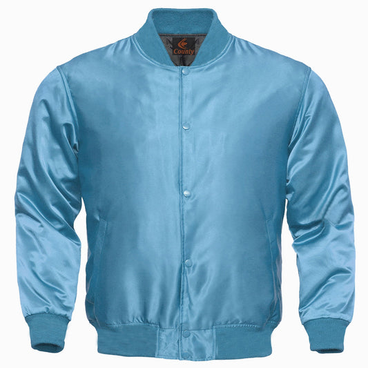 Baseball Letterman College Varsity Bomber Quality Jacket Sports Wear Sky Blue Satin