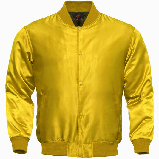 Baseball Letterman College Varsity Bomber Quality Jacket Sports Wear Yellow Satin