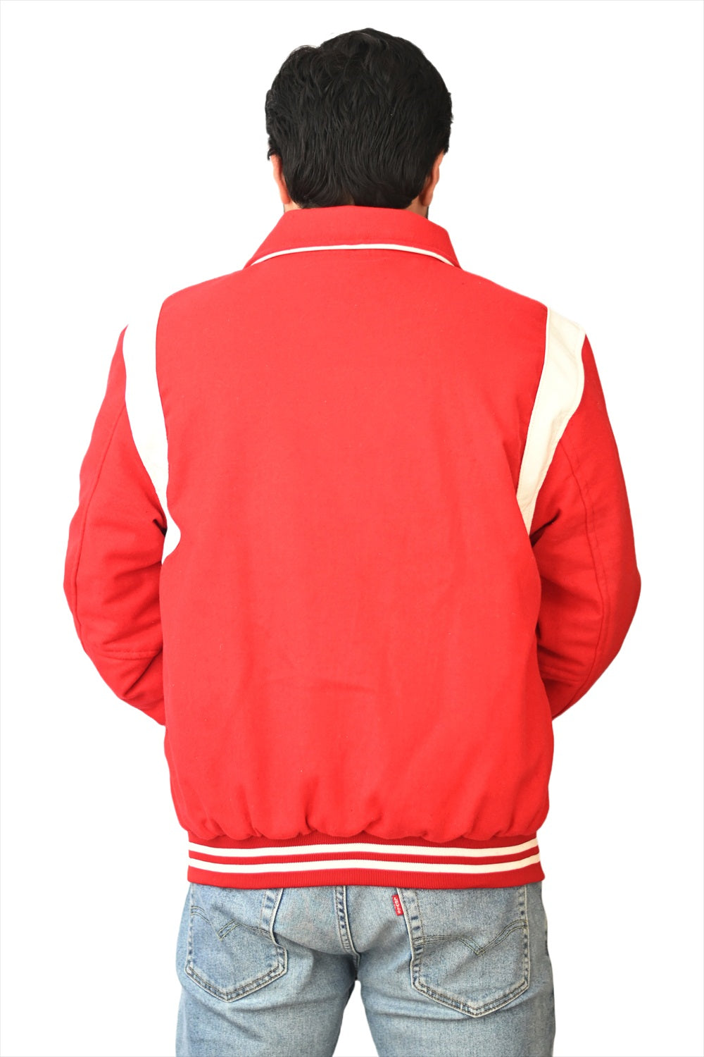 Retro Varsity Letterman Baseball Jacket Red Body White Leather Inserts