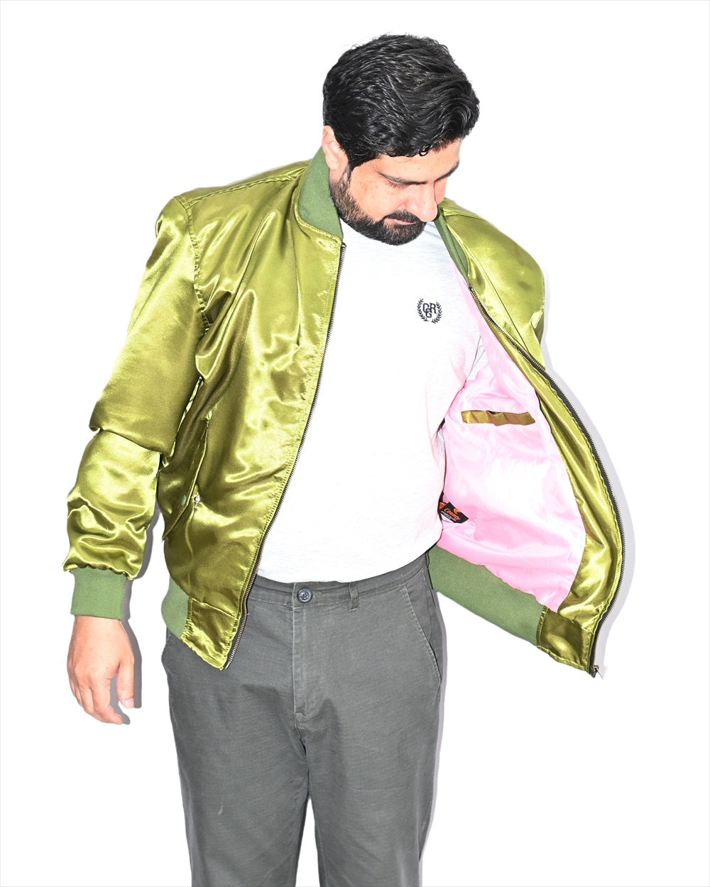 Letterman College Varsity Bomber Satin Jackets Quality Jacket Sports Wear Olive Green