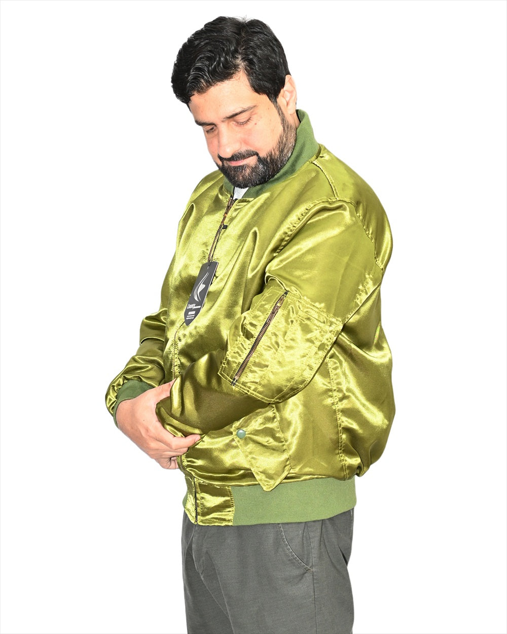 Letterman College Varsity Bomber Satin Jackets Quality Jacket Sports Wear Olive Green Satin
