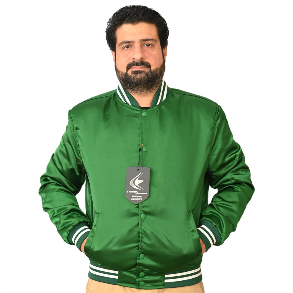 Letterman Baseball College Varsity Quality Bomber Jacket Sports Wear Green Satin