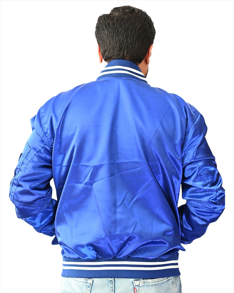 Letterman College Varsity Bomber Satin Jackets Quality Jacket Sports Wear Blue Satin