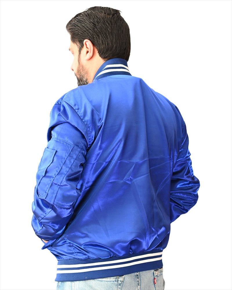 Letterman College Varsity Bomber Satin Jackets Quality Jacket Sports Wear Blue 