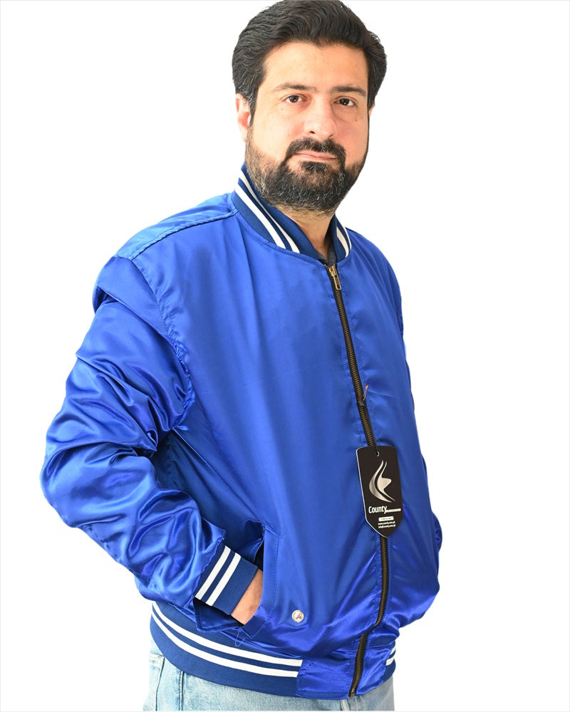 Letterman College Varsity Bomber Satin Jackets Quality Jacket Sports Wear Blue Satin
