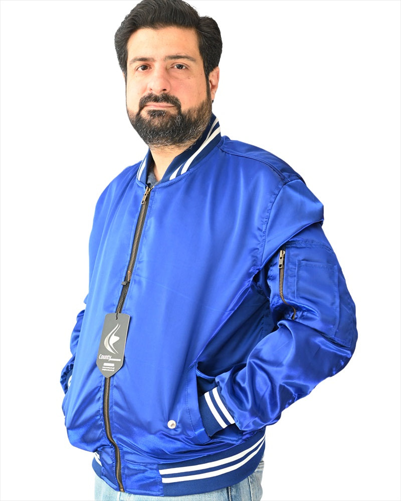 Letterman College Varsity Bomber Satin Jackets Quality Jacket Sports Wear Blue l