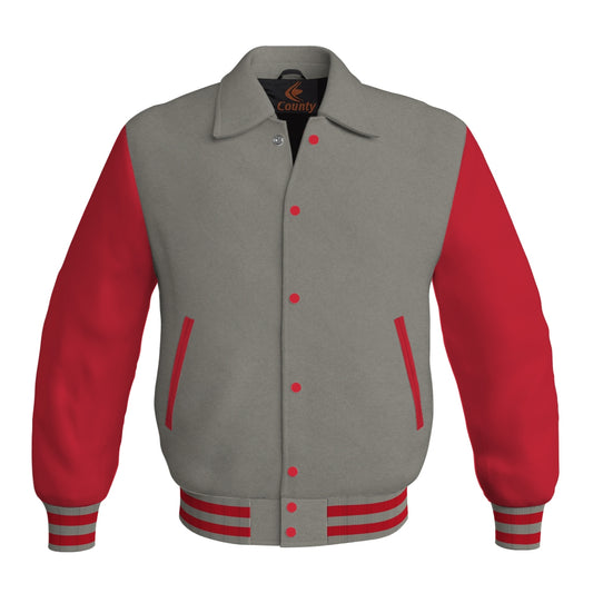 Letterman Varsity Classic Jacket Gray Body and Red Leather Sleeves