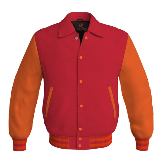 Letterman Varsity Classic Jacket Red Body and Orange Leather Sleeves