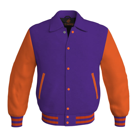 Letterman Varsity Classic Jacket Purple Body and Orange Leather Sleeves