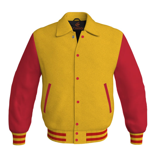 Letterman Varsity Classic Jacket Yellow/Gold Body and Red Leather Sleeves