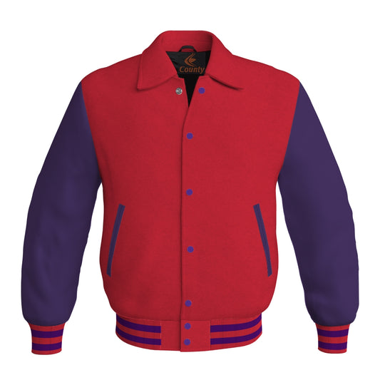 Letterman Varsity Classic Jacket Red Body and Purple Leather Sleeves