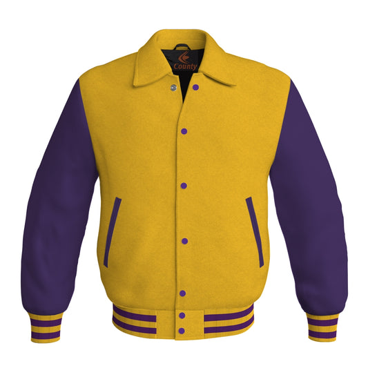 Letterman Varsity Classic Jacket Yellow/Gold Body and Purple Leather Sleeves