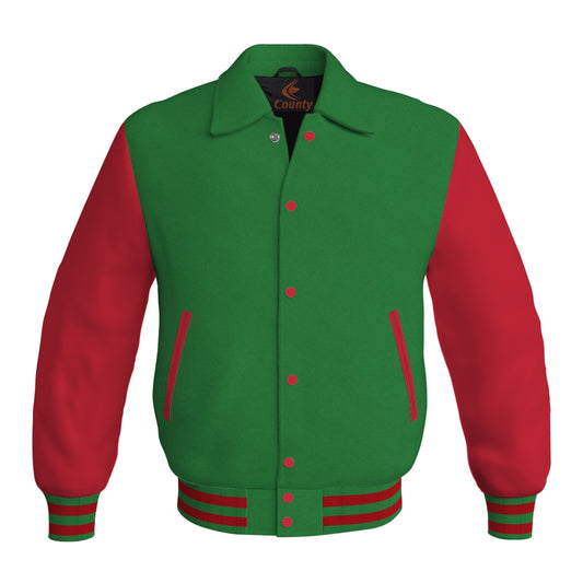 Letterman Varsity Classic Jacket Green Body and Red Leather Sleeves