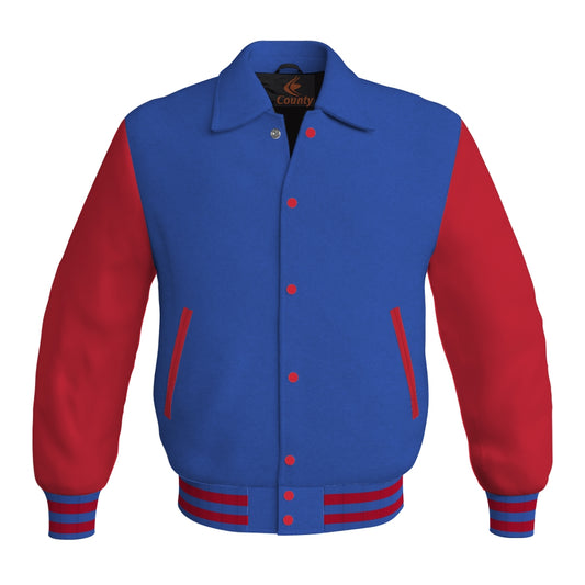 Letterman Varsity Classic Jacket Blue Body and Red Leather Sleeves