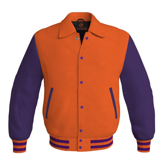 Letterman Varsity Classic Jacket Orange Body and Purple Leather Sleeves