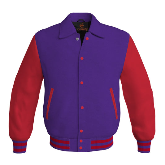 Letterman Varsity Classic Jacket Purple Body and Red Leather Sleeves