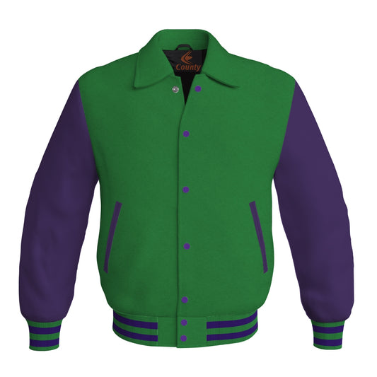 Letterman Varsity Classic Jacket Green Body and Purple Leather Sleeves