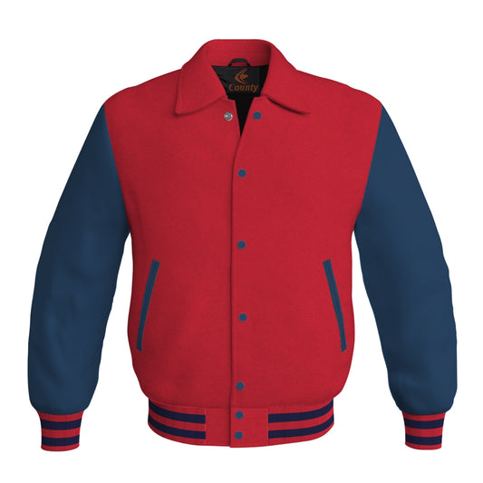 Letterman Varsity Classic Jacket Red Body and Navy Blue Leather Sleeves