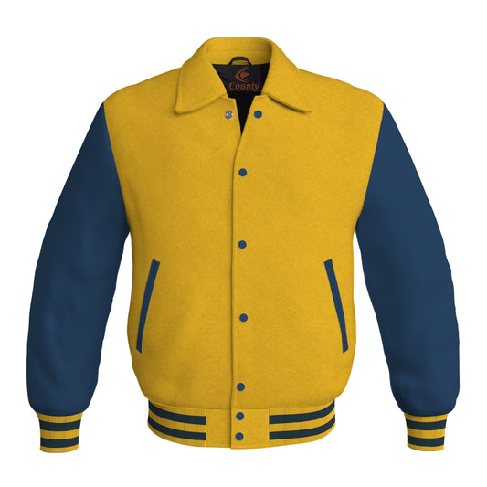 Letterman Varsity Classic Jacket Yellow/Gold Body and Navy Blue Leather Sleeves