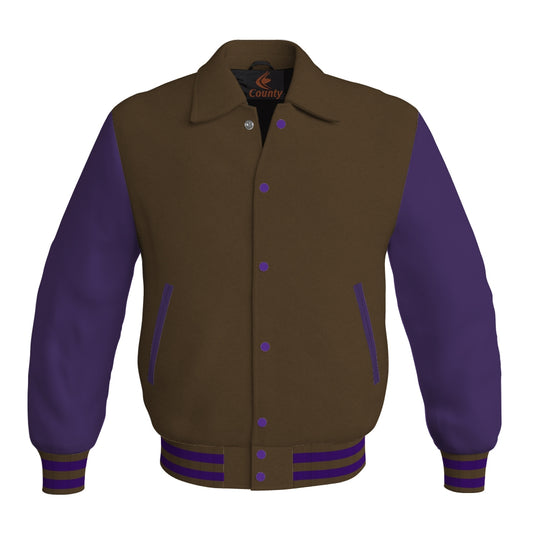 Letterman Varsity Classic Jacket Brown Body and Purple Leather Sleeves
