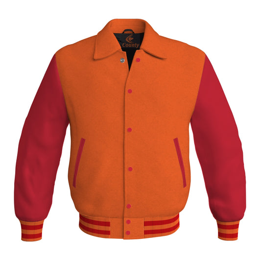 Letterman Varsity Classic Jacket Orange Body and Red Leather Sleeves