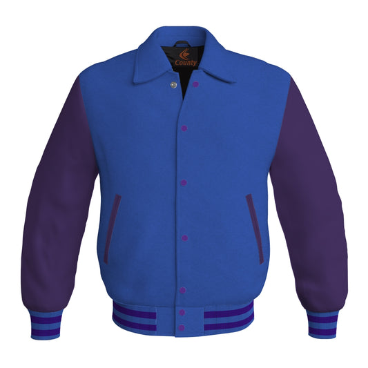 Letterman Varsity Classic Jacket Blue Body and Purple Leather Sleeves