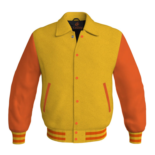 Letterman Varsity Classic Jacket Yellow/Gold Body and Orange Leather Sleeves