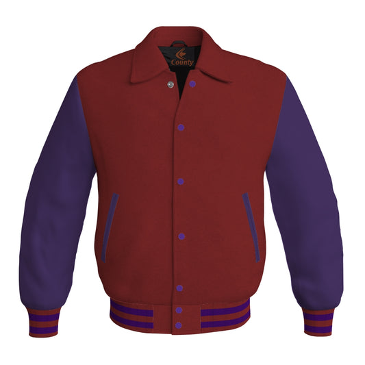 Letterman Varsity Classic Jacket Maroon Body and Purple Leather Sleeves
