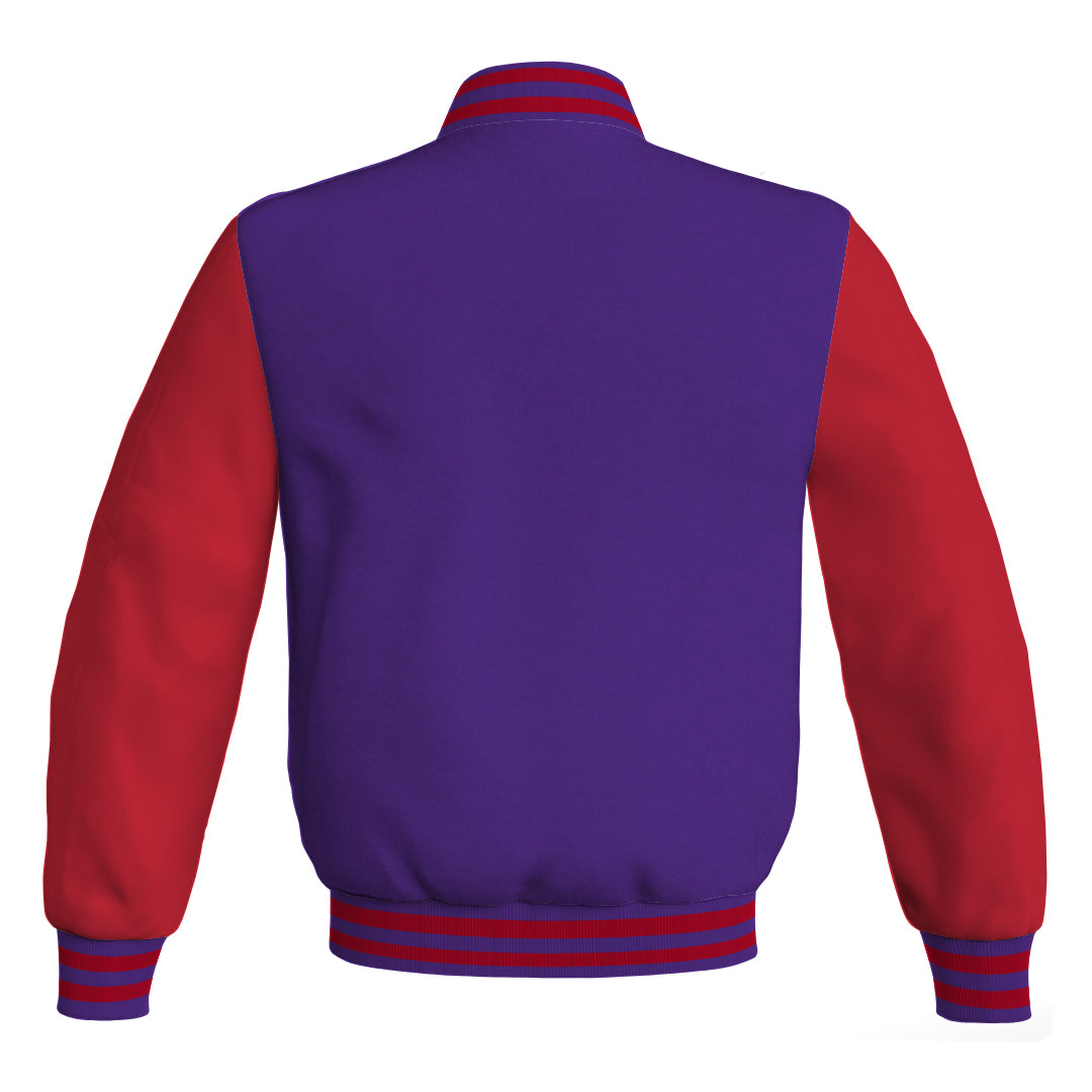 Mens Bomber Jacket Purple Body and Red Leather Sleeves Bomber Jacket
