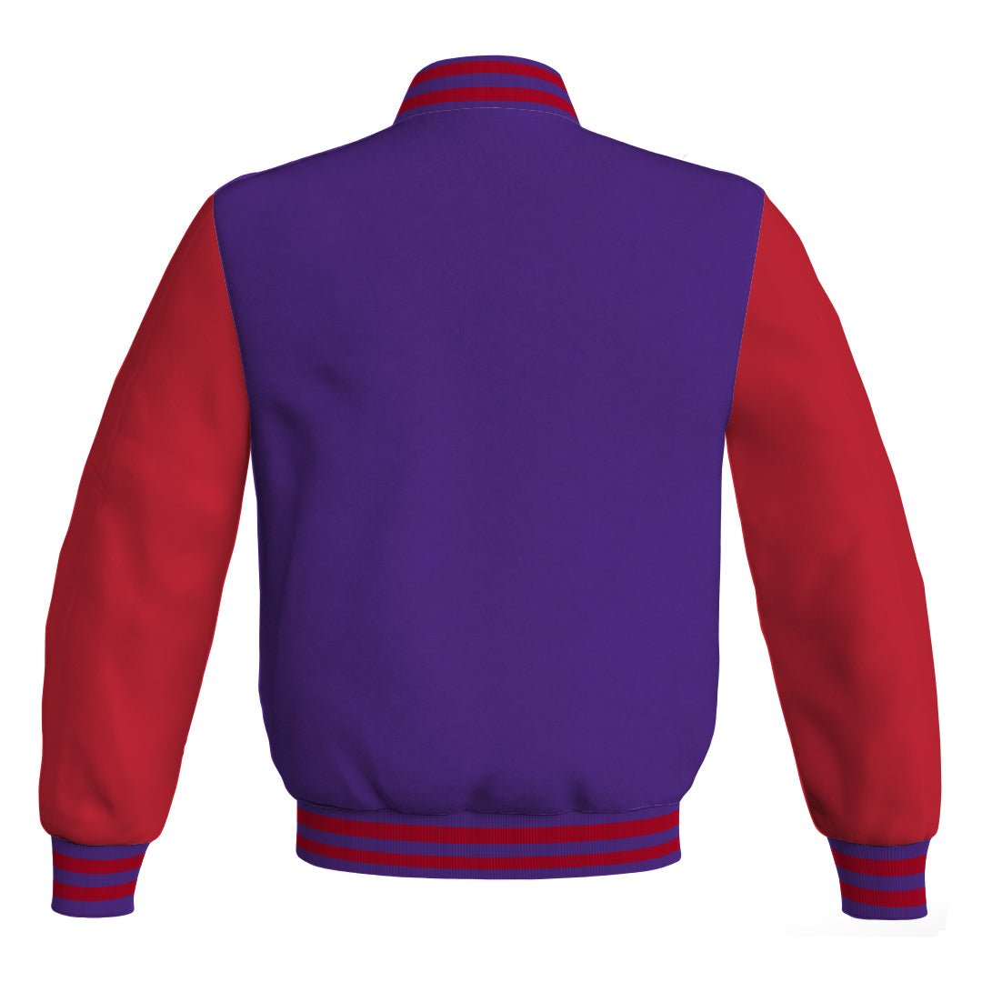 Purple Body and Red Leather Sleeves Bomber Varsity Jacket