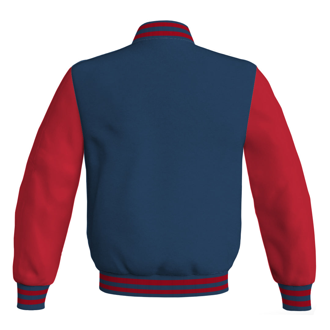Luxury Navy Blue Body and Red Leather Sleeves Bomber Varsity 