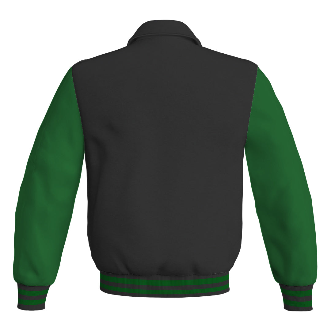 Letterman Varsity Classic Jacket Black Body and Green Leather