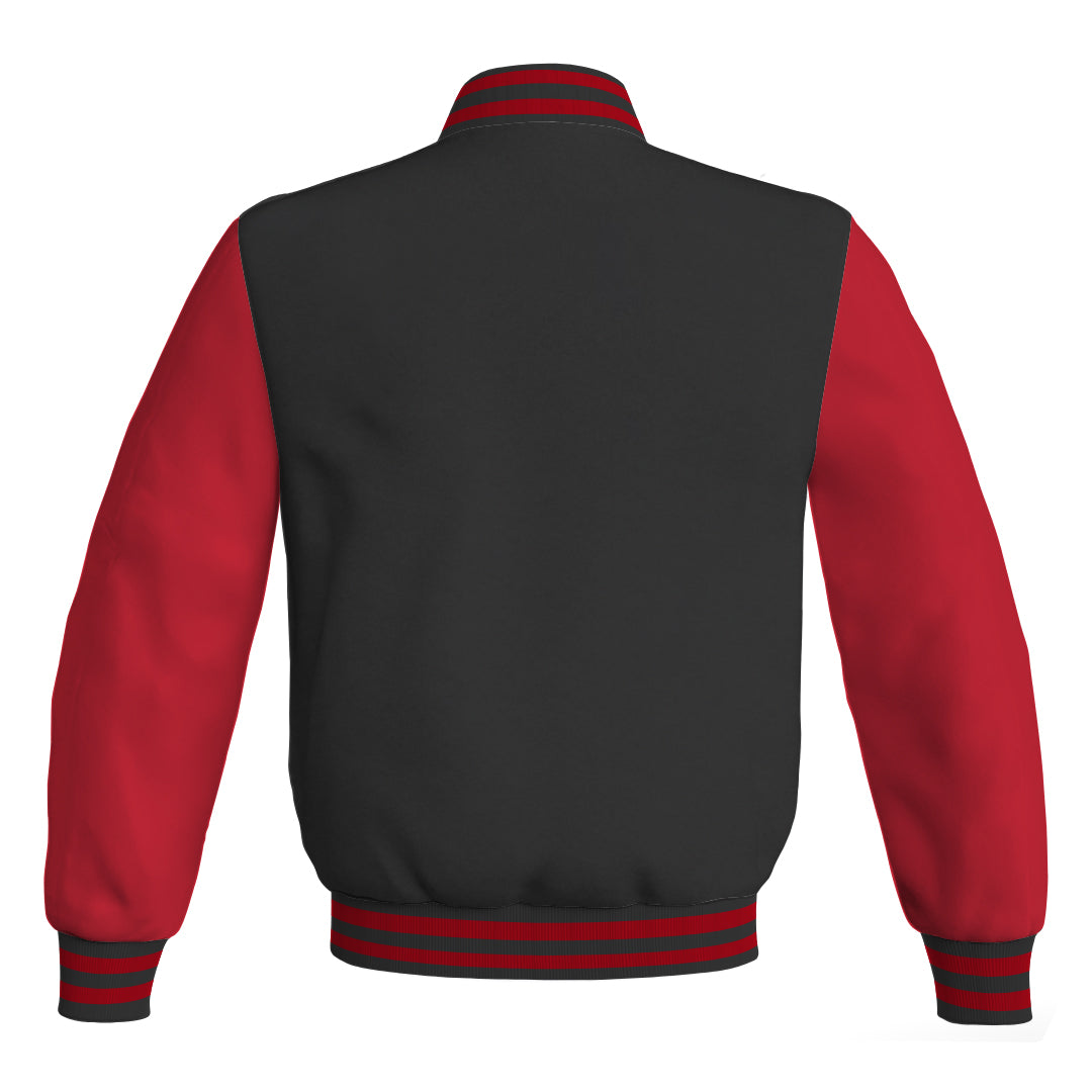 Luxury Black Body and Red Leather Sleeves Bomber Varsity Jacket