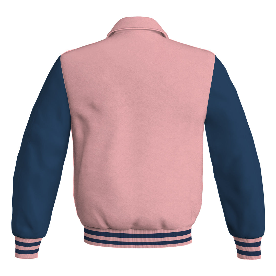 Letterman Varsity Classic Jacket Pink Body and Navy Blue Leather