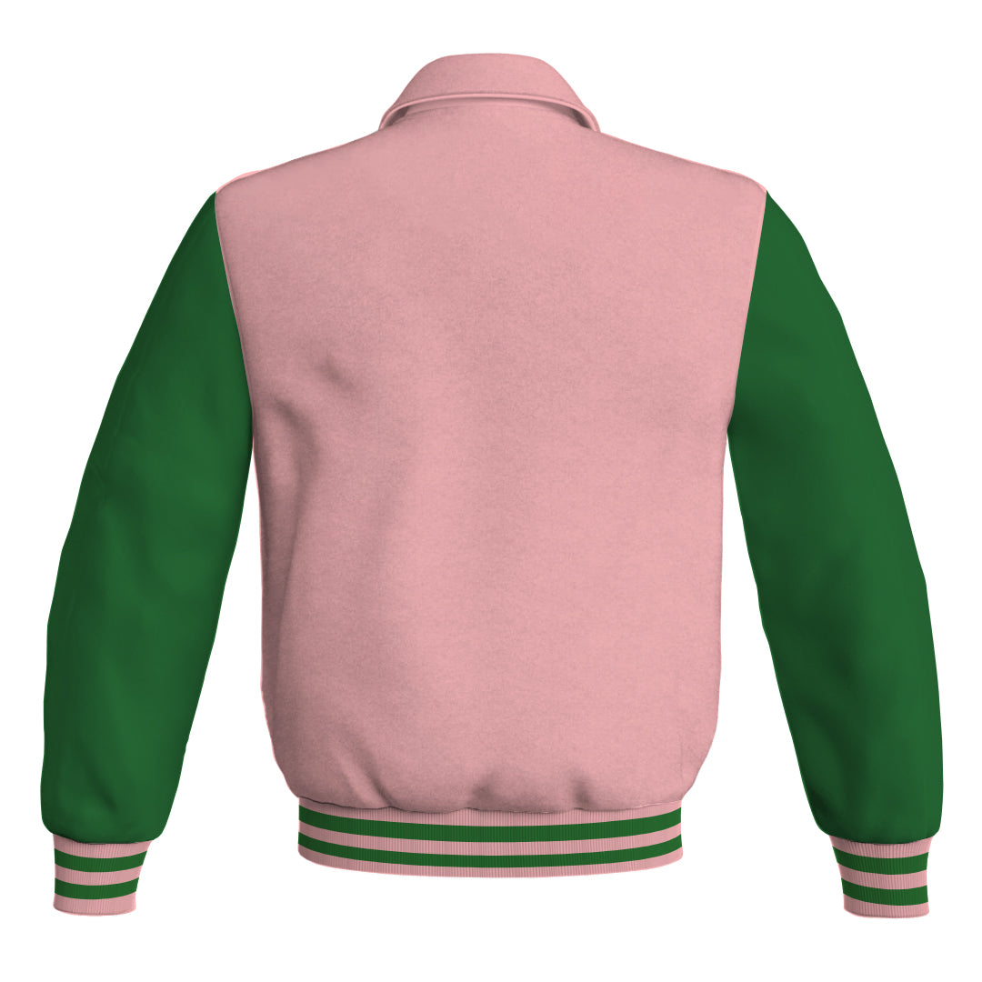 Letterman Varsity Classic Jacket Pink Body and Green Leather