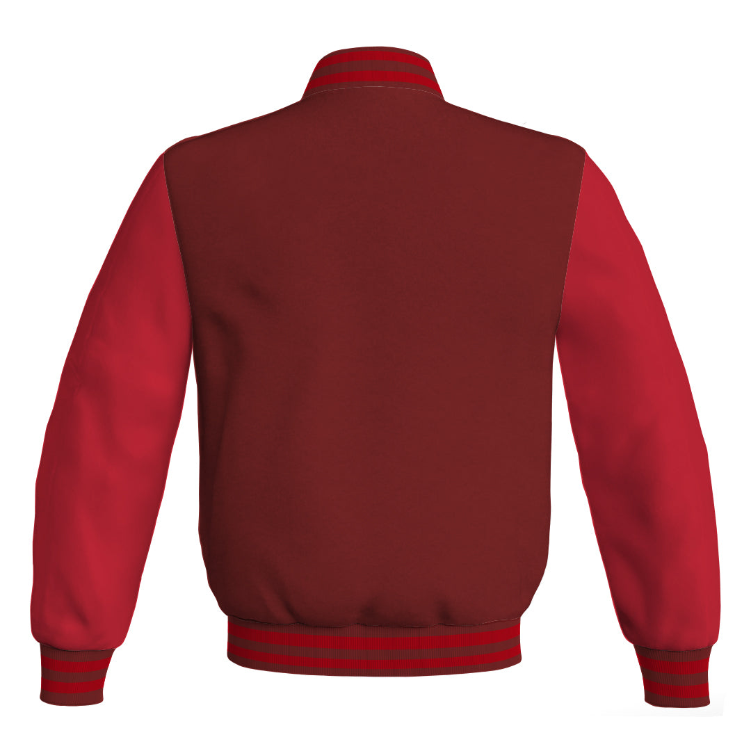 Luxury Maroon Body and Red Leather Sleeves Bomber Varsity 