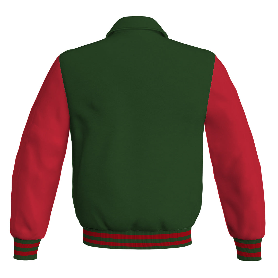 Letterman Varsity Classic Jacket Forest Green Body and Red Leather 