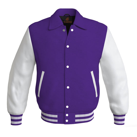 Letterman Varsity Classic Jacket Purple Body and White Leather Sleeves