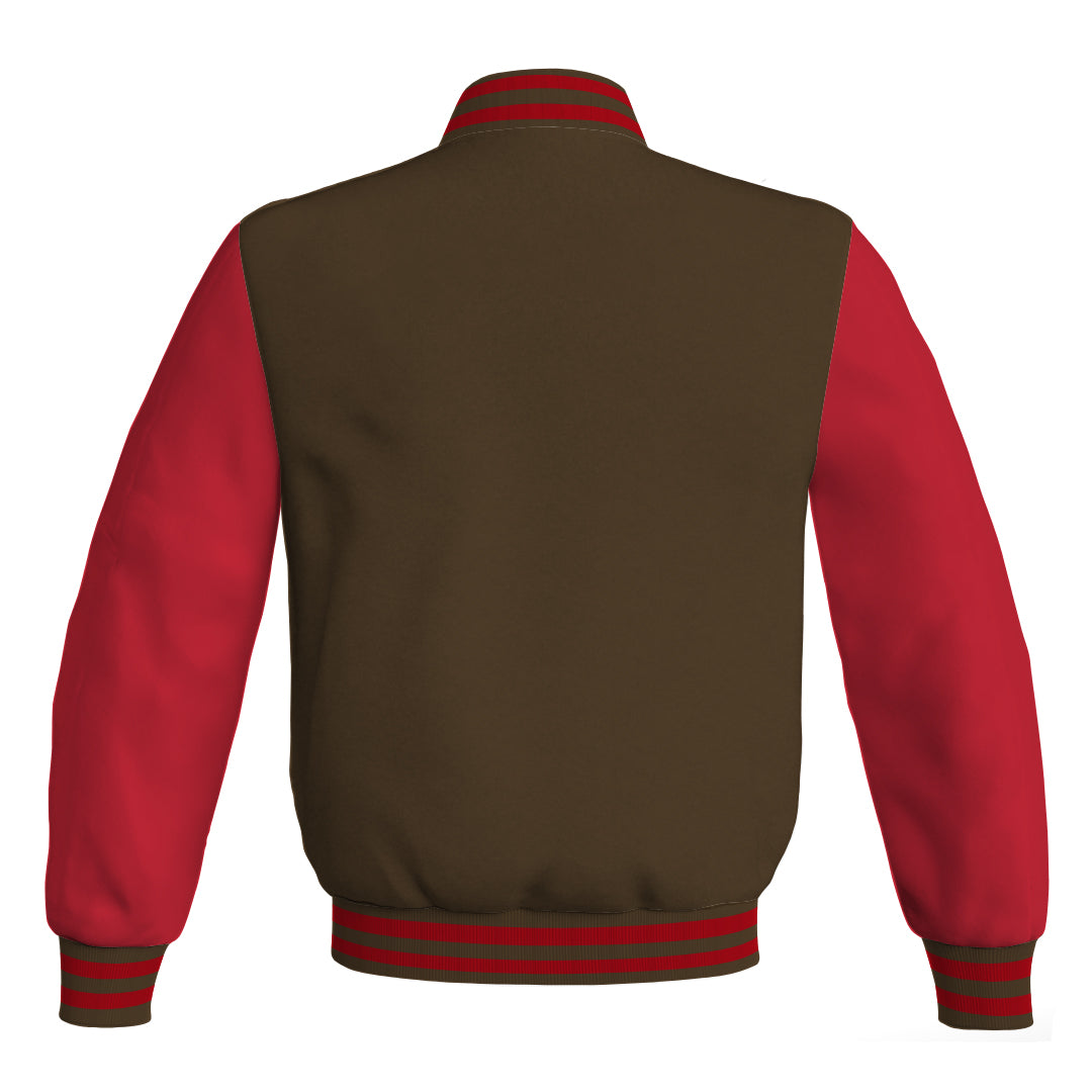 Luxury Brown Body and Red Leather Sleeves Bomber Varsity 