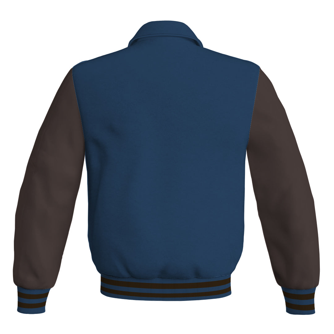 Letterman Varsity Classic Jacket Navy Blue Body and Brown Leather