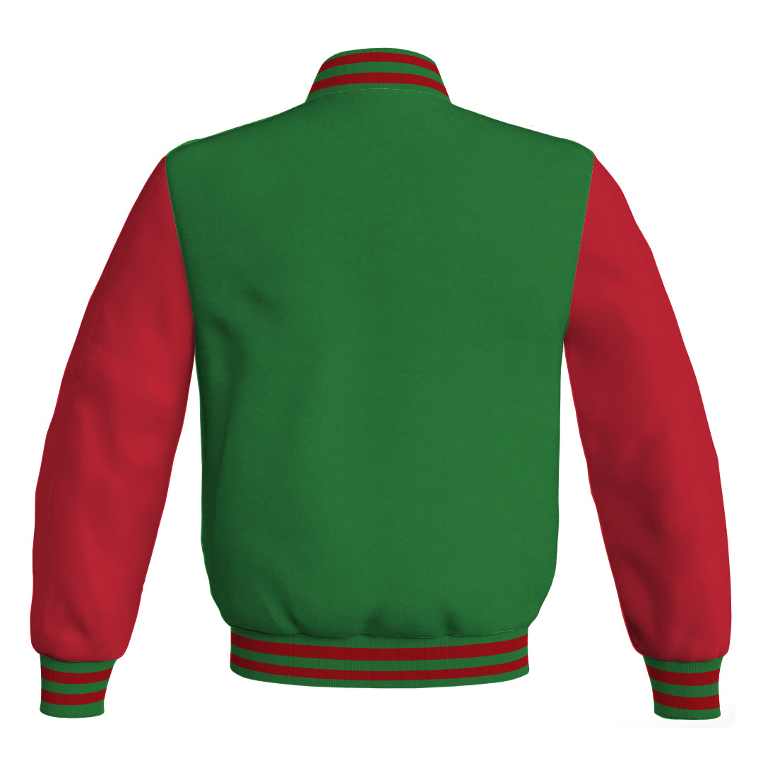 Luxury Green Body and Red Leather Sleeves Bomber Varsity 