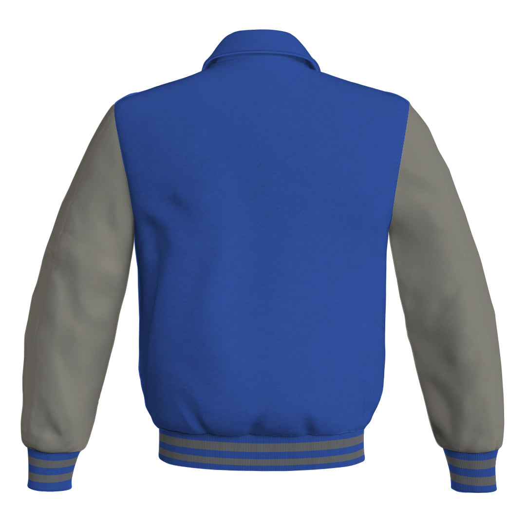 Letterman Varsity Classic Jacket Royal Blue Body and Gray Leather